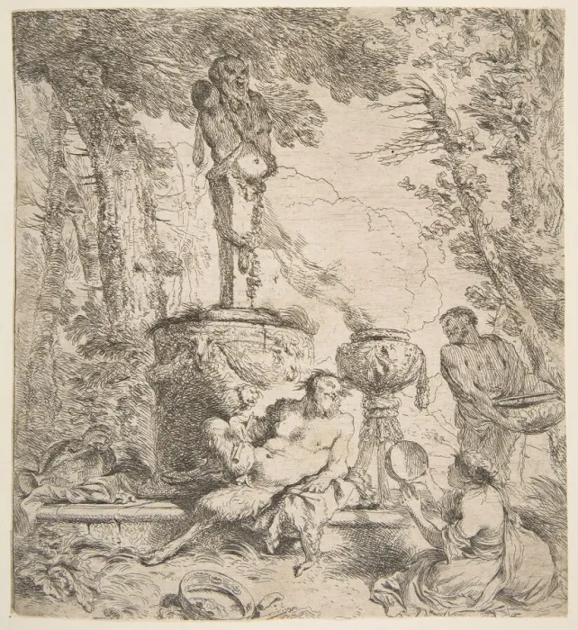 Framed Print : Bacchanal before an altar to the gods, ca. 1645. Creator: Giovanni Benedetto Castiglione Framed Print : Bacchanal before an altar to the gods, ca. 1645. Creator: Giovanni Benedetto Castiglione