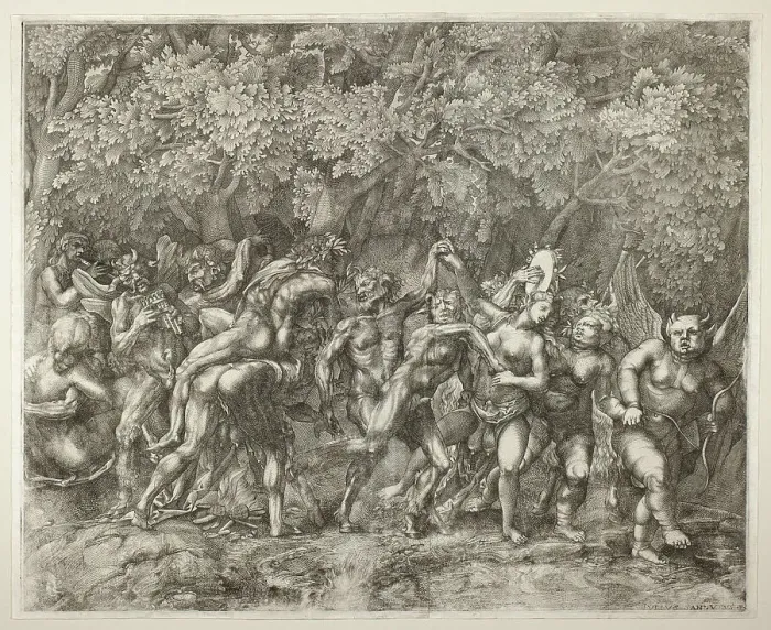 Framed Print : Bacchanal, c.1550. Creator: Giulio Sanuto Framed Print : Bacchanal, c.1550. Creator: Giulio Sanuto