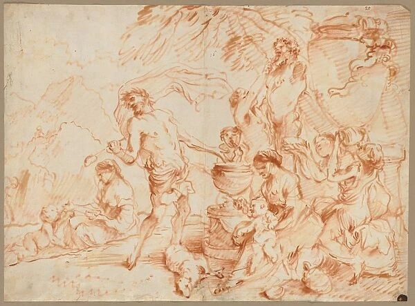 Bacchanal Before a Herm, early 1660s. Creator: Giovanni Benedetto Castiglione (Italian, 1609-1664)