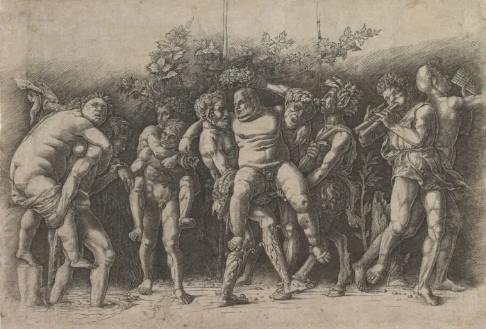 Framed Print : Bacchanal with Silenus; a frieze composition with ten figures around Silenus who is Framed Print : Bacchanal with Silenus; a frieze composition with ten figures around Silenus who is