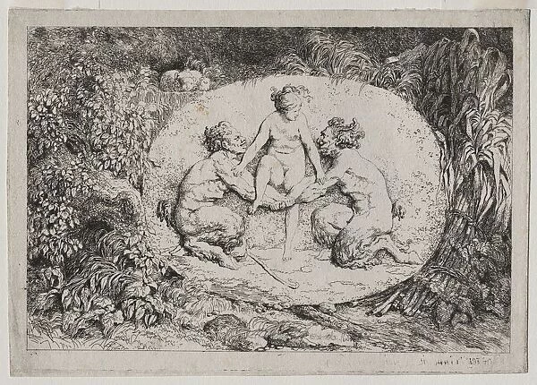 Bacchanales: Nymph Supported by Two Satyrs, 1763. Creator: Jean-Honore Fragonard (French