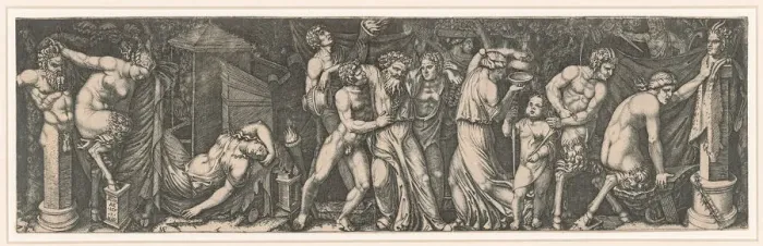 Framed Print : Bacchanalia, ca 1510-1511. Creator: Raimondi, Marcantonio (c. 1480-c. 1534) Framed Print : Bacchanalia, ca 1510-1511. Creator: Raimondi, Marcantonio (c. 1480-c. 1534)
