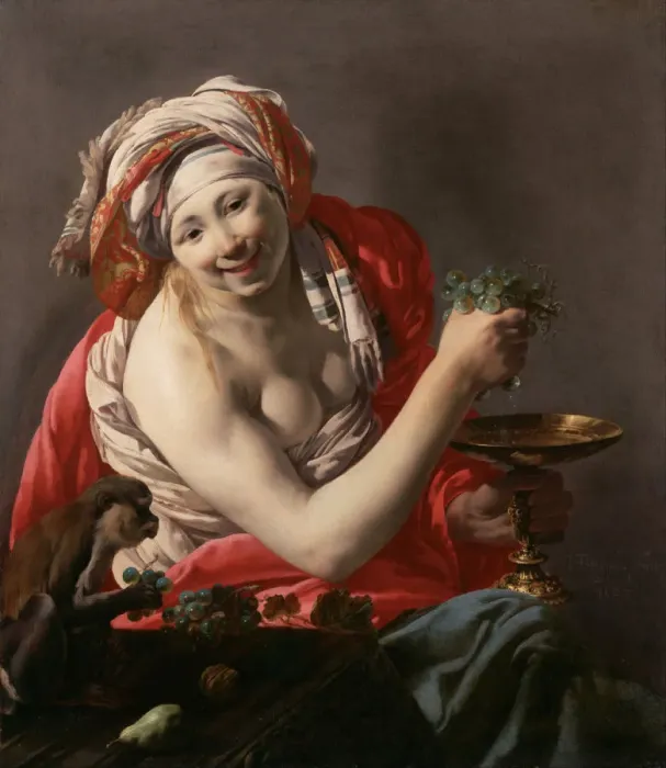 Framed Print : Bacchante with an Ape, 1627. Artist: Terbrugghen, Hendrick Jansz (1588-1629) Framed Print : Bacchante with an Ape, 1627. Artist: Terbrugghen, Hendrick Jansz (1588-1629)
