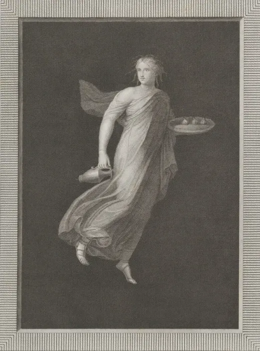 Framed Print : A bacchante holding a pitcher in her right hand and carrying in her left hand an oval Framed Print : A bacchante holding a pitcher in her right hand and carrying in her left hand an oval