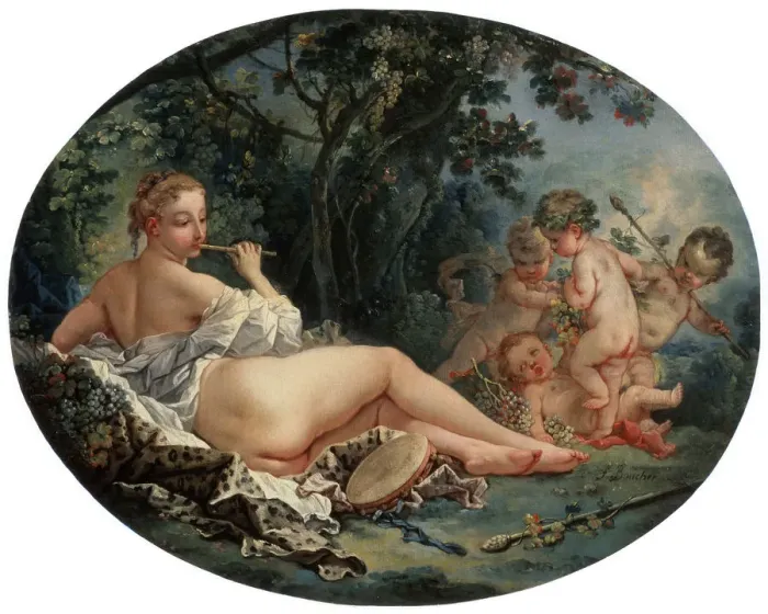 Framed Print : Bacchante Playing a Reed-pipe, 18th century. Artist: Francois Boucher Framed Print : Bacchante Playing a Reed-pipe, 18th century. Artist: Francois Boucher