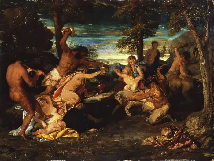 Framed Print : Bacchus nursed by the Nymphs of Nyssa, c1827. Creator: William Dyce Framed Print : Bacchus nursed by the Nymphs of Nyssa, c1827. Creator: William Dyce