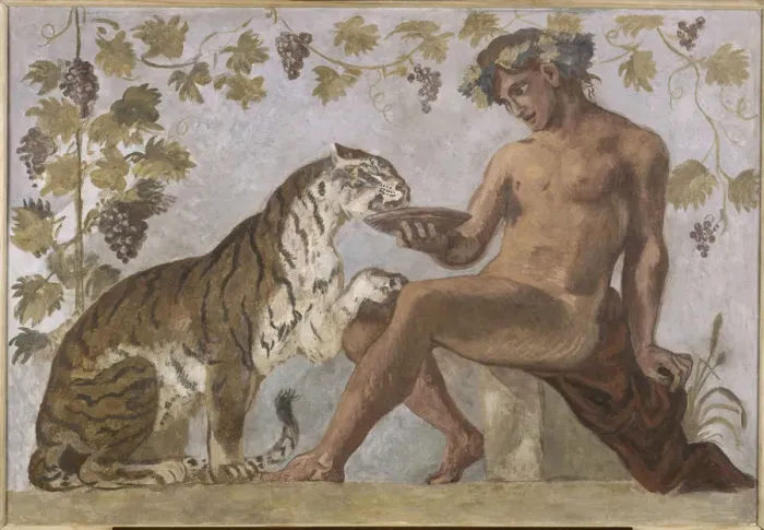 Framed Print : Bacchus with a tiger, 1834. Creator: Delacroix, Eugene (1798-1863) Framed Print : Bacchus with a tiger, 1834. Creator: Delacroix, Eugene (1798-1863)