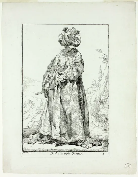 Framed Print : Bacha à trois Queues, plate four from Caravanne du Sultan à la Mecque, 1748. Creator: Joseph-Marie Vien the Elder Framed Print : Bacha à trois Queues, plate four from Caravanne du Sultan à la Mecque, 1748. Creator: Joseph-Marie Vien the Elder