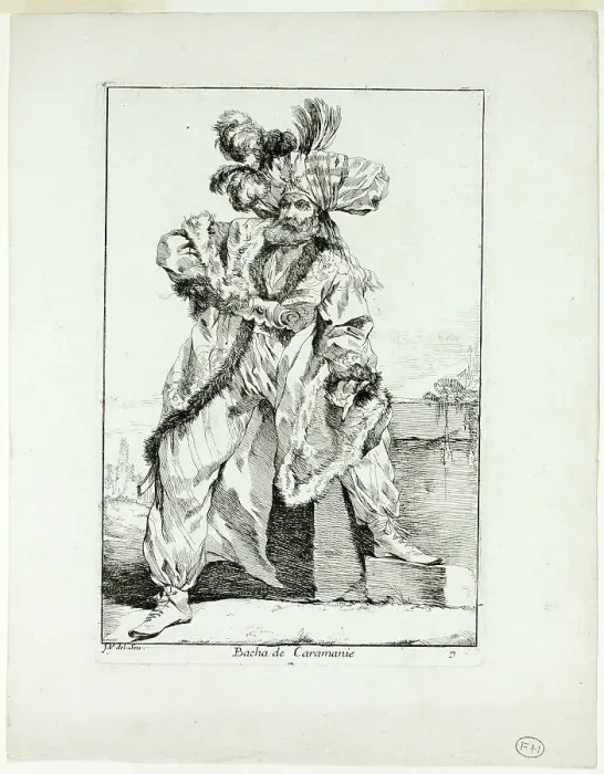 Framed Print : Bacha de Caramanie, plate seven from Caravanne du Sultan à la Mecque, 1748. Creator: Joseph-Marie Vien the Elder Framed Print : Bacha de Caramanie, plate seven from Caravanne du Sultan à la Mecque, 1748. Creator: Joseph-Marie Vien the Elder