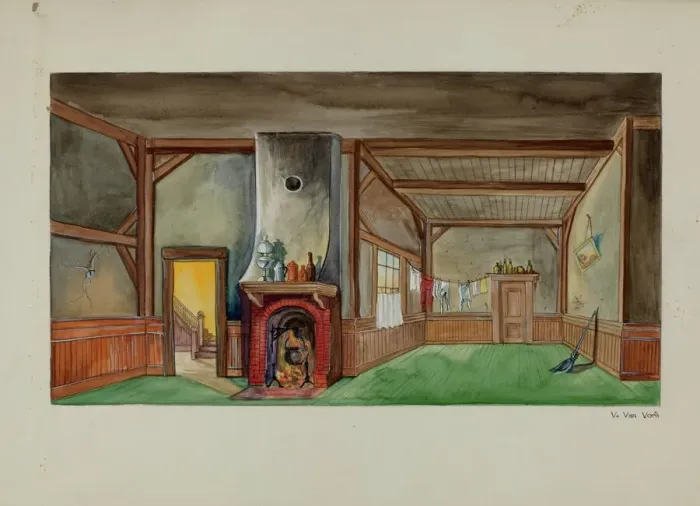 Framed Print : Backdrop for Puppet Show, c. 1937. Creator: Vera Van Voris Framed Print : Backdrop for Puppet Show, c. 1937. Creator: Vera Van Voris
