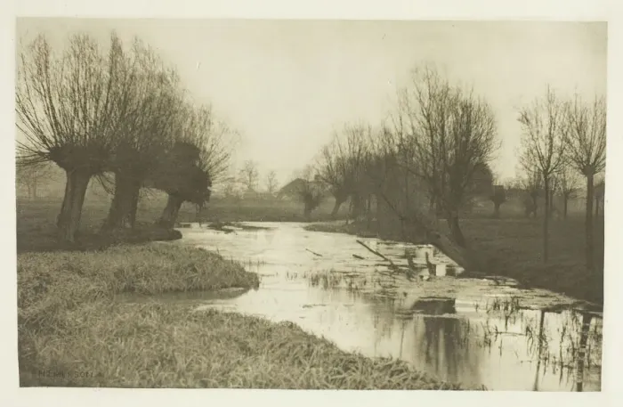 Framed Print : A Backwater on the Lea, 1880s. Creator: Peter Henry Emerson Framed Print : A Backwater on the Lea, 1880s. Creator: Peter Henry Emerson