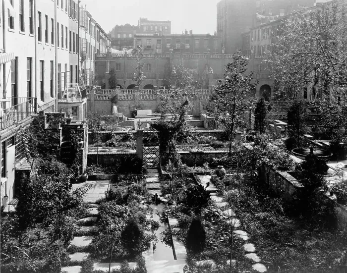 Framed Print : Backyard gardens in New York City, 1920. Creator: Frances Benjamin Johnston Framed Print : Backyard gardens in New York City, 1920. Creator: Frances Benjamin Johnston