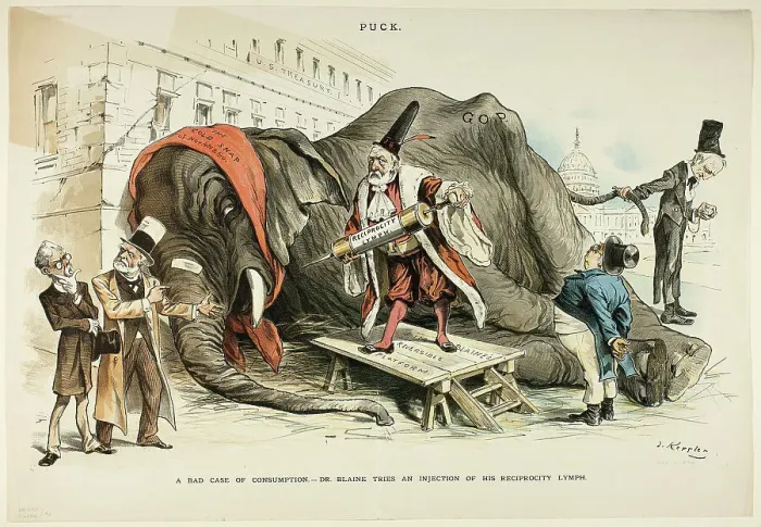 Framed Print : A Bad Case of Consumption, from Puck, 1890. Creator: Joseph Keppler Framed Print : A Bad Case of Consumption, from Puck, 1890. Creator: Joseph Keppler
