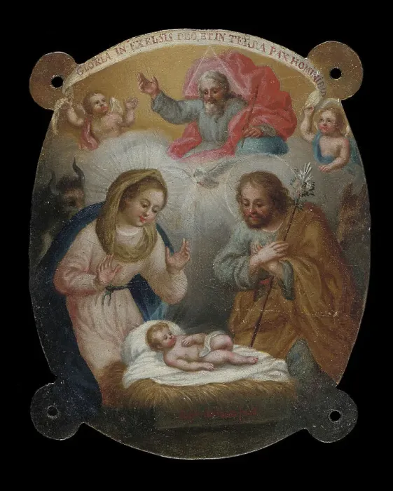 Framed Print : Badge with Adoration of the Shepherds (Escudo con la adoración de los pastores), c1770. Creator: Jose Paez Framed Print : Badge with Adoration of the Shepherds (Escudo con la adoración de los pastores), c1770. Creator: Jose Paez