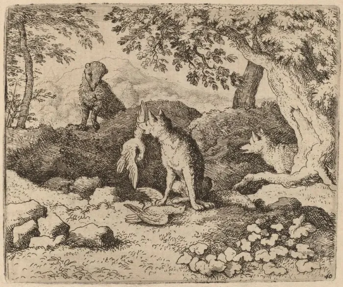 Framed Print : The Badger Goes to Warn Reynard, probably c. 1645 / 1656. Creator: Allart van Everdingen Framed Print : The Badger Goes to Warn Reynard, probably c. 1645 / 1656. Creator: Allart van Everdingen