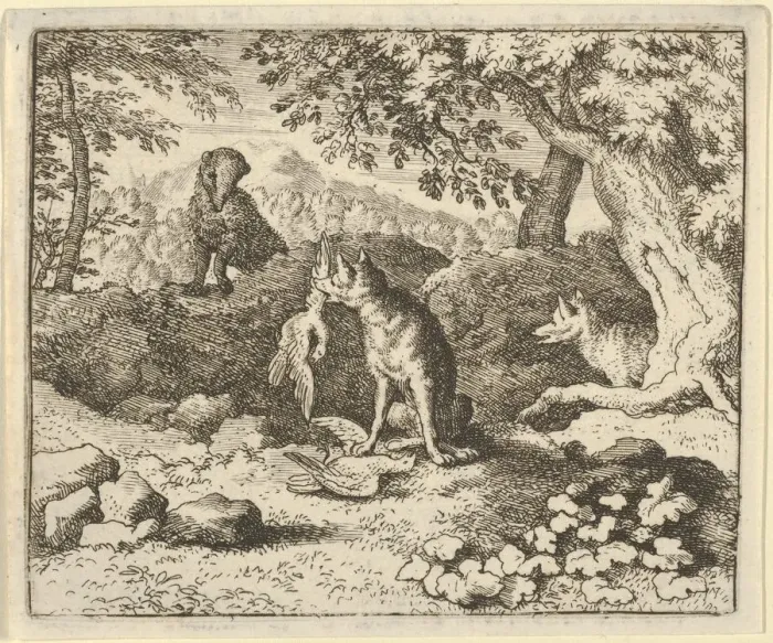Framed Print : The Badger Hurries to Warn Renard of the Lions Intention, 1650-75 Framed Print : The Badger Hurries to Warn Renard of the Lions Intention, 1650-75