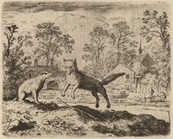 Framed Print : The Badger Imposes a Penance on Reynard, probably c. 1645 / 1656 Framed Print : The Badger Imposes a Penance on Reynard, probably c. 1645 / 1656