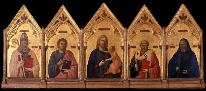 Framed Print : Badia Polyptych, ca 1301-1302. Artist: Giotto di Bondone (1266-1377) Framed Print : Badia Polyptych, ca 1301-1302. Artist: Giotto di Bondone (1266-1377)