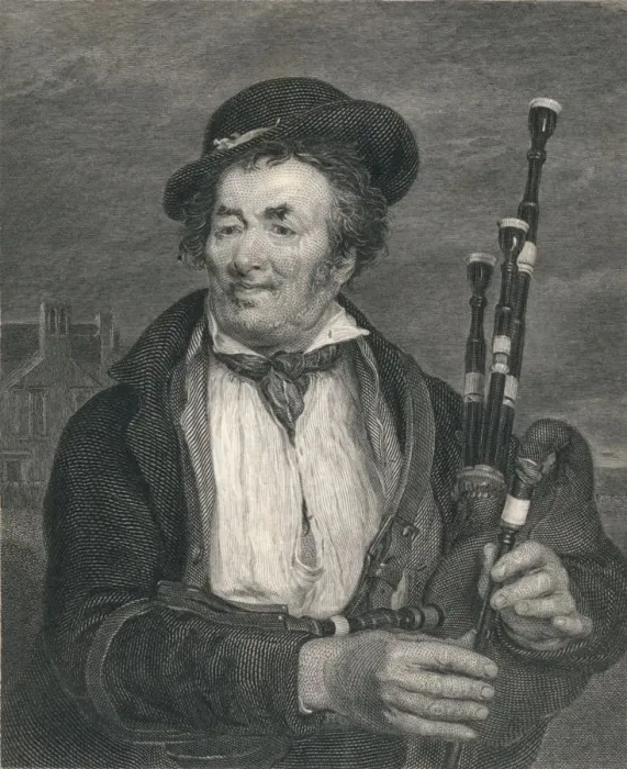Framed Print : The Bag Piper, from a picture by David Wlkie, R. A. Creator: Augustus Fox