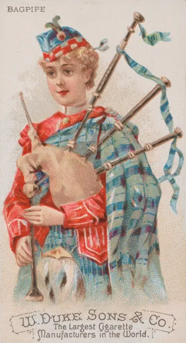 Framed Print : Bagpipe, from the Musical Instruments series (N82) for Duke brand cigarettes, 1888. 1888 Framed Print : Bagpipe, from the Musical Instruments series (N82) for Duke brand cigarettes, 1888. 1888