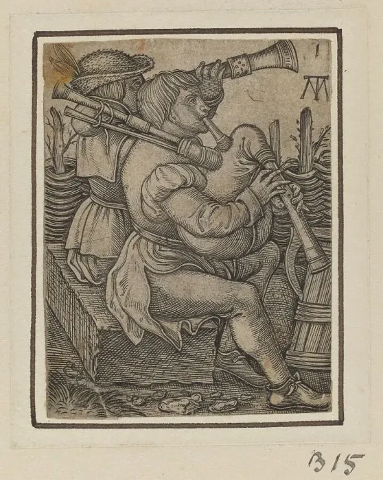 Framed Print : Bagpipe Players, c. 1540. Creator: Martin Treu Framed Print : Bagpipe Players, c. 1540. Creator: Martin Treu