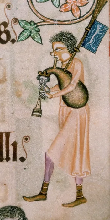 Framed Print : A bagpiper, c1300-c1340. Creator: Unknown Framed Print : A bagpiper, c1300-c1340. Creator: Unknown