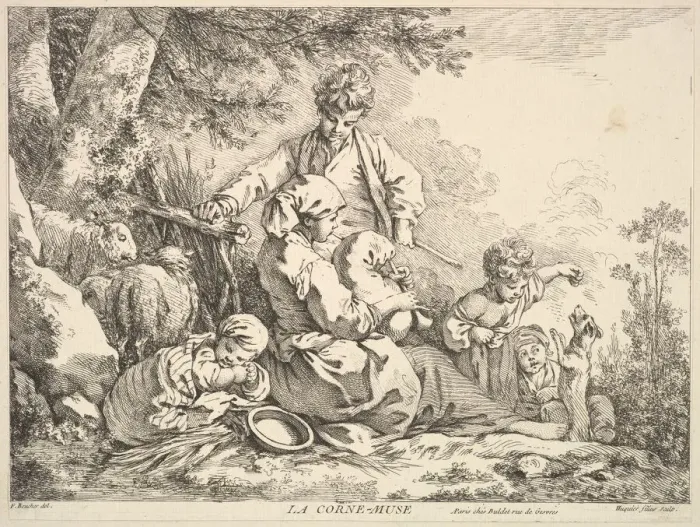 Framed Print : Bagpipes, mid to late 18th century. Creator: Jacques Gabriel Huquier Framed Print : Bagpipes, mid to late 18th century. Creator: Jacques Gabriel Huquier