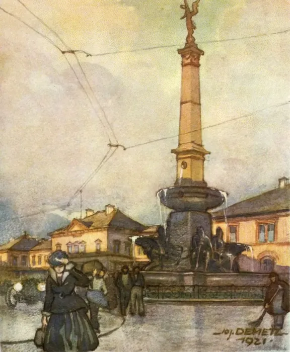 Framed Print : Bahnhof Mit Vereinigungsbrunnen, (Railway Station With Unification Fountain), c1929 Framed Print : Bahnhof Mit Vereinigungsbrunnen, (Railway Station With Unification Fountain), c1929