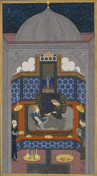 Bahram Gur and the Indian Princess in the Dark Palace on Saturday, Folio 23v..., ca. 1430