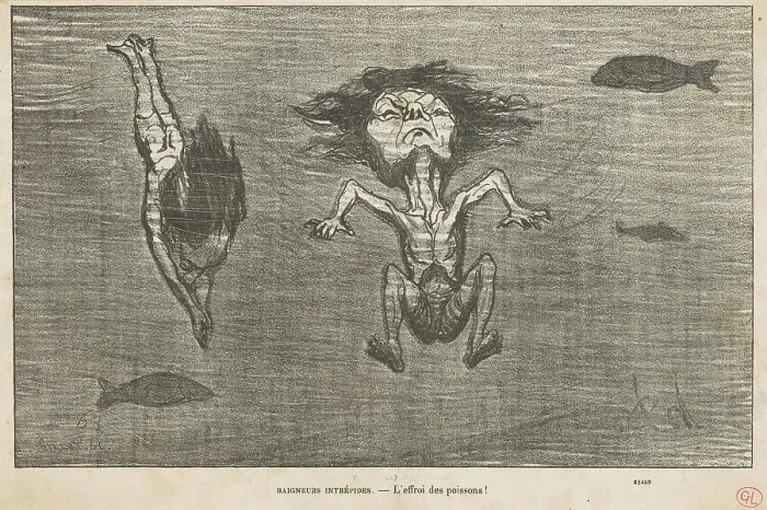 Framed Print : Baigneurs intrepédes, 19th century. Creator: Honore Daumier Framed Print : Baigneurs intrepédes, 19th century. Creator: Honore Daumier