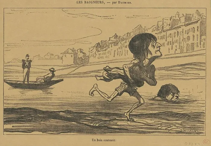 Framed Print : Un bain contrarié, 19th century. Creator: Honore Daumier Framed Print : Un bain contrarié, 19th century. Creator: Honore Daumier