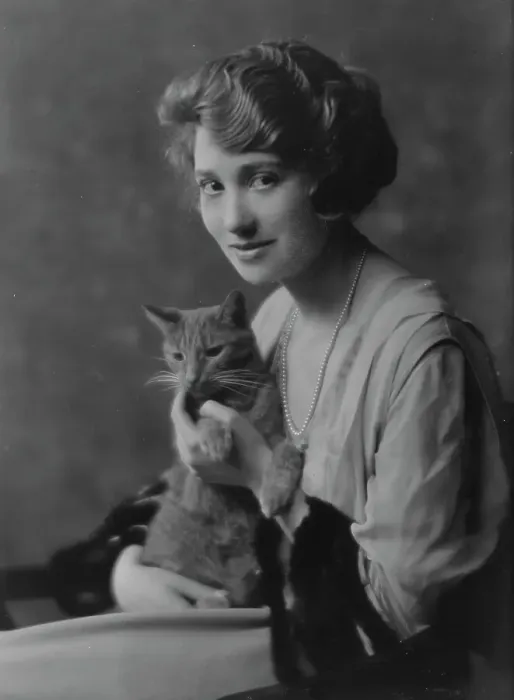 Framed Print : Bainter, Fay, Miss, with Buzzer the cat, portrait photograph, 1916. Creator: Arnold Genthe Framed Print : Bainter, Fay, Miss, with Buzzer the cat, portrait photograph, 1916. Creator: Arnold Genthe