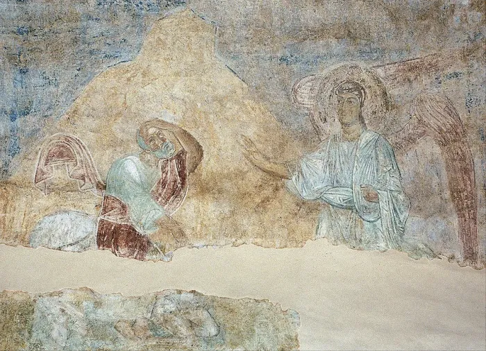 Framed Print : Balaam and the angel. Artist: Ancient Russian frescos Framed Print : Balaam and the angel. Artist: Ancient Russian frescos