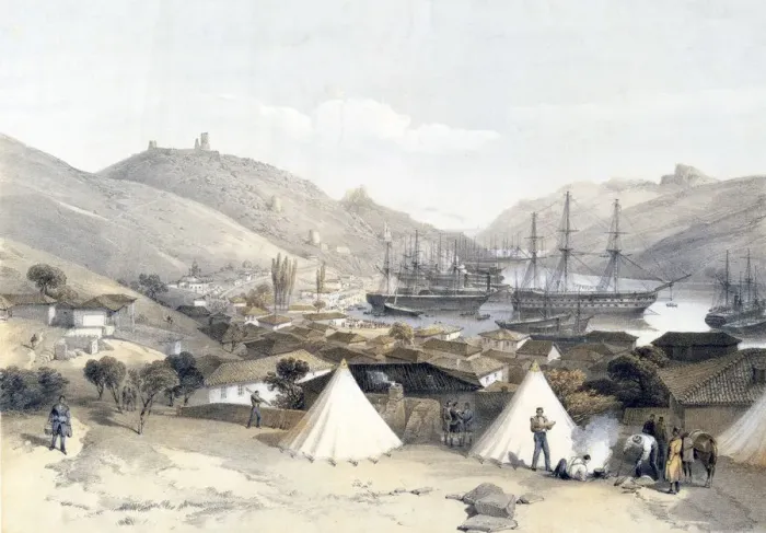 Framed Print : Balaklava Looking Towards the Sea, 1855. Artist: W Walton Framed Print : Balaklava Looking Towards the Sea, 1855. Artist: W Walton