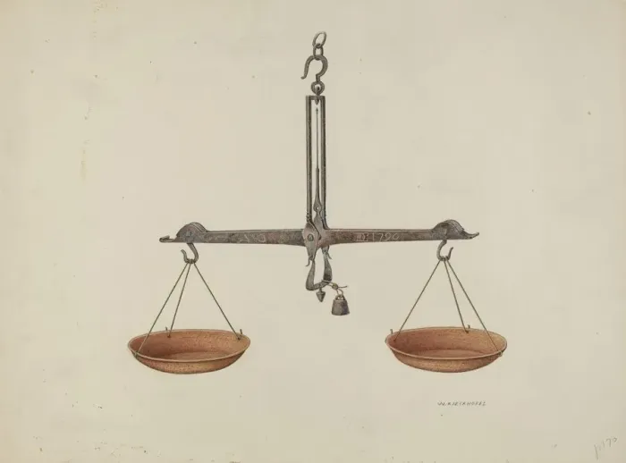 Framed Print : Balance Scales, c. 1940. Creator: William Kieckhofel Framed Print : Balance Scales, c. 1940. Creator: William Kieckhofel