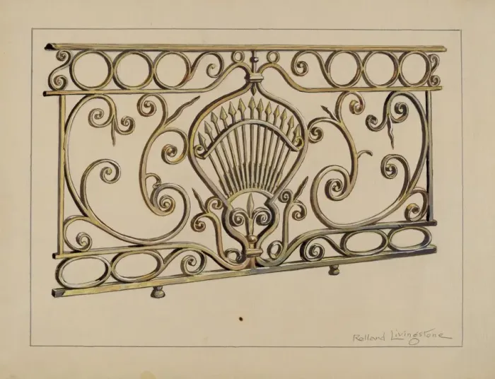 Framed Print : Balcony Railing, c. 1936. Creator: Rolland Livingstone Framed Print : Balcony Railing, c. 1936. Creator: Rolland Livingstone