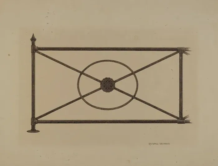 Framed Print : Balcony Railing with Cast Rosette, c. 1940. Creator: Raymond Neumann Framed Print : Balcony Railing with Cast Rosette, c. 1940. Creator: Raymond Neumann