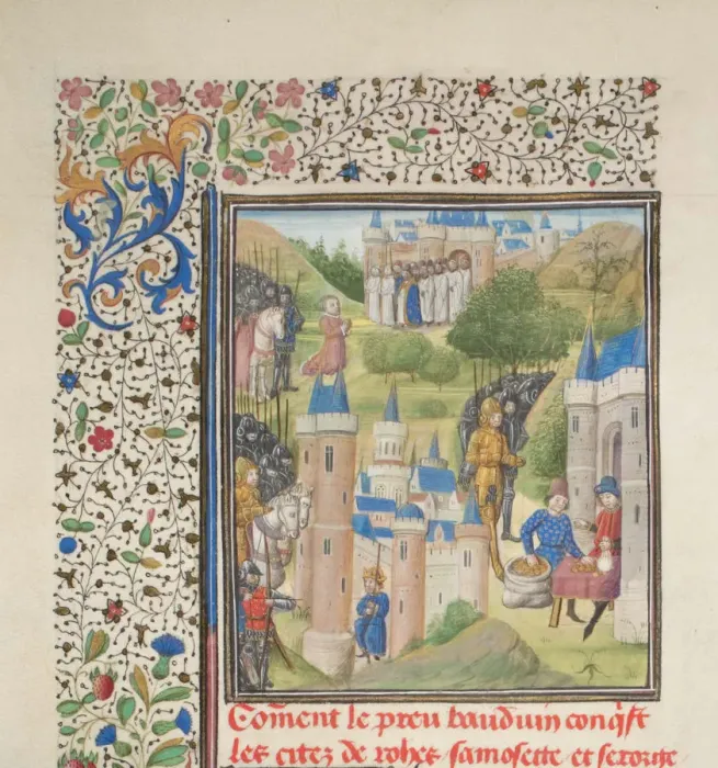 Framed Print : Baldwin of Boulogne entering Edessa in February 1098. Miniature from the Historia by William of Tyre, 1460s. Artist: Anonymous Framed Print : Baldwin of Boulogne entering Edessa in February 1098. Miniature from the Historia by William of Tyre, 1460s. Artist: Anonymous