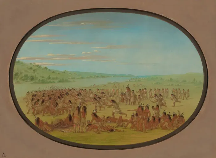 Framed Print : Ball-Play of the Women - Sioux, 1861 / 1869. Creator: George Catlin Framed Print : Ball-Play of the Women - Sioux, 1861 / 1869. Creator: George Catlin