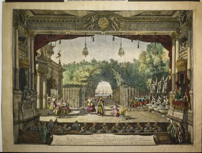 Framed Print : Ballet Le Turc Genereux in the Vienna Burgtheater, 1758. Artist: Bellotto, Bernardo (1720-1780) Framed Print : Ballet Le Turc Genereux in the Vienna Burgtheater, 1758. Artist: Bellotto, Bernardo (1720-1780)