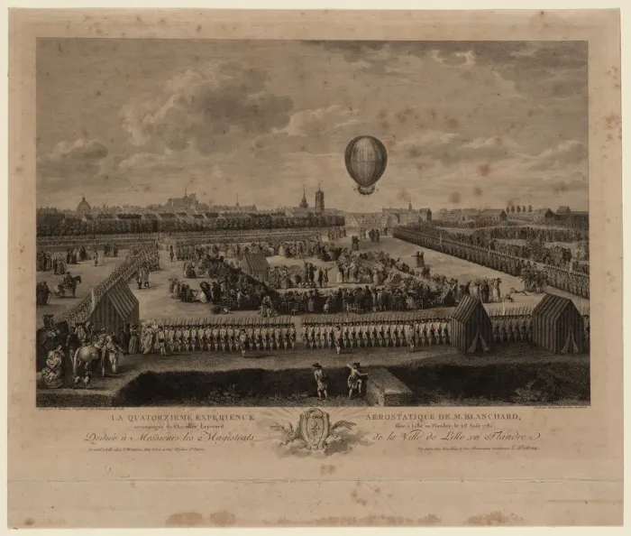 Framed Print : The balloon of Jean-Pierre Blanchard ascending from Lille on August 26, 1785, 1785. Artist: Watteau, Louis (1731-1798) Framed Print : The balloon of Jean-Pierre Blanchard ascending from Lille on August 26, 1785, 1785. Artist: Watteau, Louis (1731-1798)