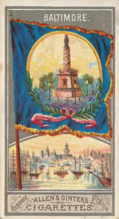 Framed Print : Baltimore, from the City Flags series (N6) for Allen & Ginter Cigarettes Brands, 1887 Framed Print : Baltimore, from the City Flags series (N6) for Allen & Ginter Cigarettes Brands, 1887