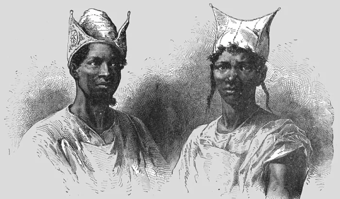 Framed Print : Bambaras and their Head-dresses; Journey from the Senegal to the Niger, 1875. Creator: Unknown Framed Print : Bambaras and their Head-dresses; Journey from the Senegal to the Niger, 1875. Creator: Unknown