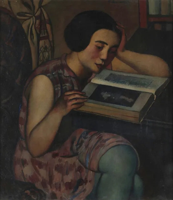 Framed Print : Bambina che legge (Little girl reading). Creator: Marussig, Pietro (1879-1937) Framed Print : Bambina che legge (Little girl reading). Creator: Marussig, Pietro (1879-1937)