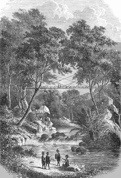 Bamboo Bridge of the Western Dyaks; A Visit to Borneo, 1875. Creator: A. M. Cameron