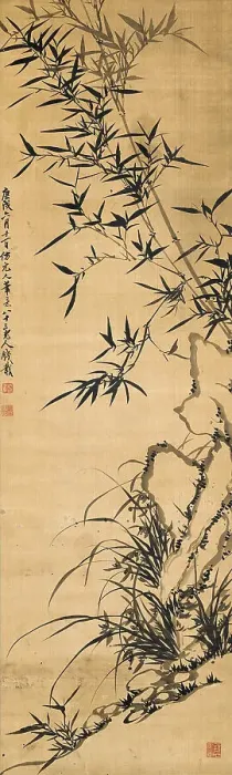 Framed Print : Bamboo, rock and orchid, 1760. Creator: Qian Zai (1708-1793) Framed Print : Bamboo, rock and orchid, 1760. Creator: Qian Zai (1708-1793)