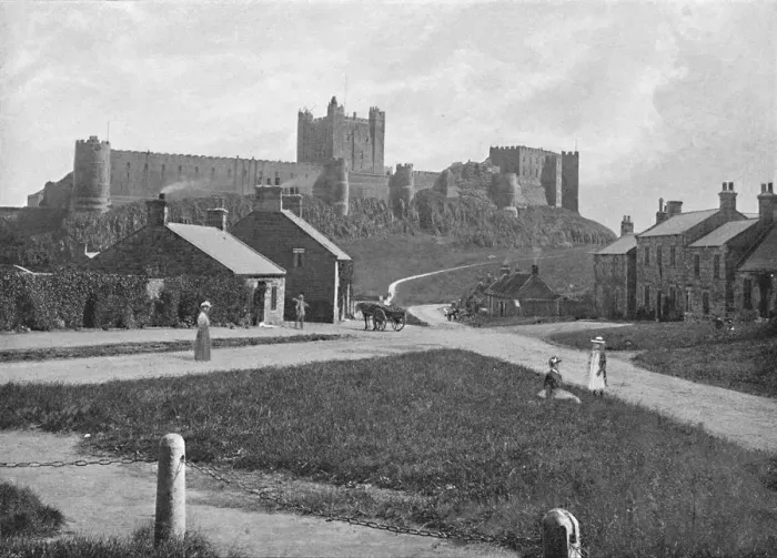 Framed Print : Bamborough Castle, from the village, c1896 Framed Print : Bamborough Castle, from the village, c1896