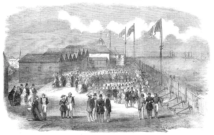 Framed Print : Band of the 3rd French Regiment playing in H.M. Naval Yard, at Deal, 1854. Creator: Unknown Framed Print : Band of the 3rd French Regiment playing in H.M. Naval Yard, at Deal, 1854. Creator: Unknown