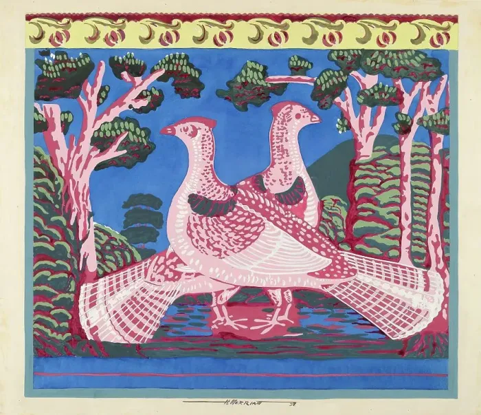 Framed Print : Bandbox Design (Grouse), 1937. Creator: Harold Merriam Framed Print : Bandbox Design (Grouse), 1937. Creator: Harold Merriam