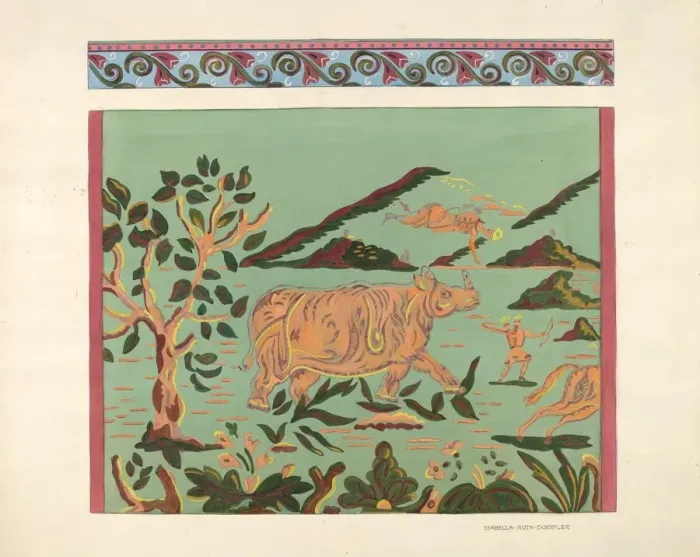 Framed Print : Bandbox Design - Rhino, 1935 / 1942. Creator: Isabella Ruth Doerfler Framed Print : Bandbox Design - Rhino, 1935 / 1942. Creator: Isabella Ruth Doerfler